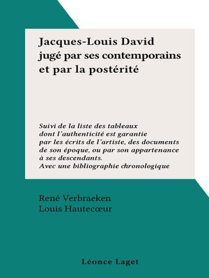 cover image of Jacques-Louis David jugé par ses contemporains et par la postérité